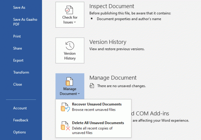 microsoft office 2019 gendanner ikke-gemte dokumenter