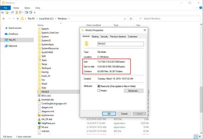 winsxs mappestørrelse i Windows10