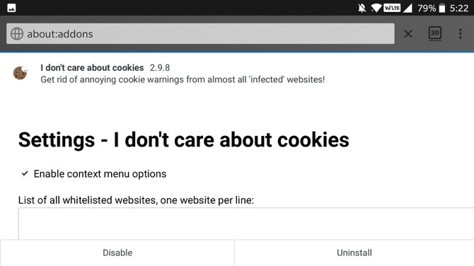 Jeg er ligeglad med cookies Firefox Android