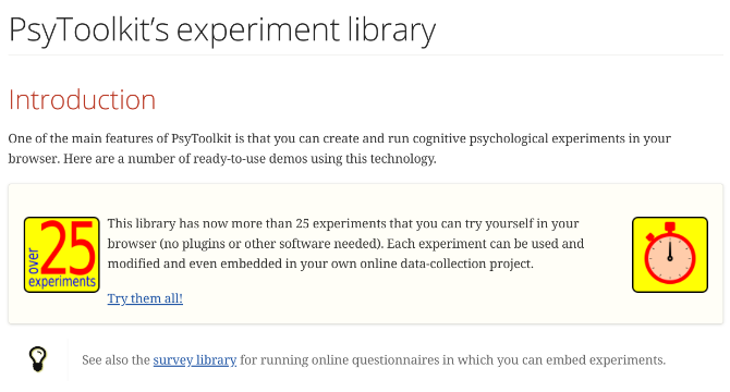 PsyToolkit er vært for 25 gratis kognitive tests og psykologiske eksperimenter online