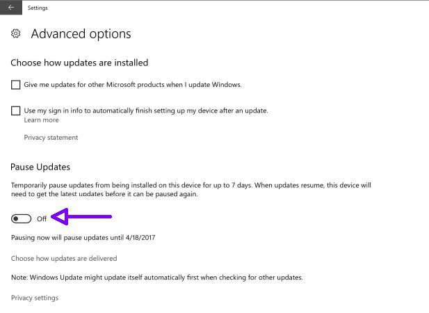 Windows 10 Creators Update introducerer ny pauseopdateringsknap Windows 10 Creators pauseropdatering