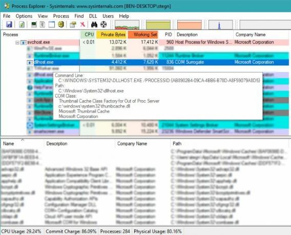 COM Surrogat-procesoprindelse i Process Explorer