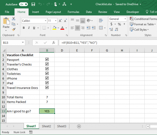 tilføj en excel-tjekliste