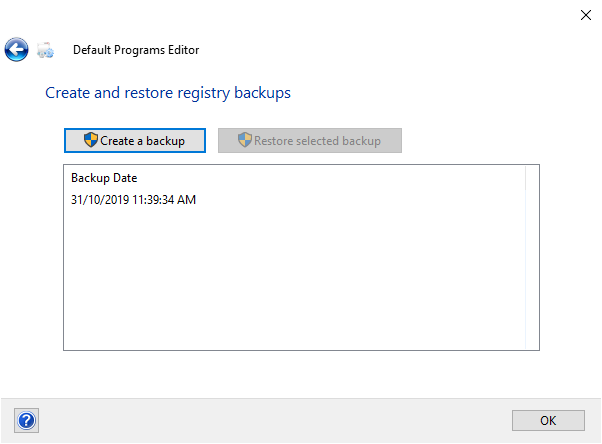 Standard Programs Editor registreringsdatabase backup