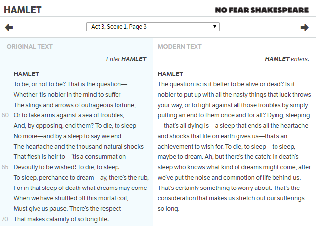 Hamlet-No-Fear-sammenligning