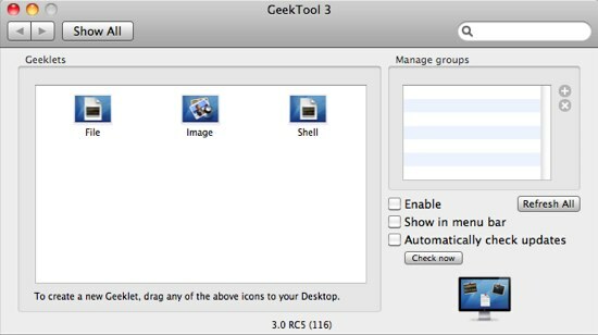 GeekTool - Vis systeminformation på Mac i stil 01c-indstillinger GeekTool 3