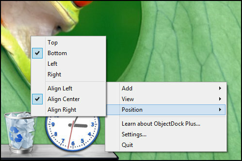 ObjectDock: Tilpas hurtigt dit skrivebord og øg dets funktion [Windows] ObjectDock Højreklik på position