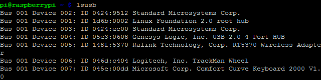 Brug lsusb til at lære om USB-enheder, der er tilsluttet Raspberry Pi