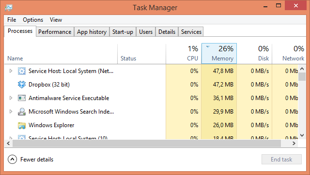 Windows 8 Task Manager-processer