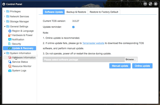 TerraMaster F2-220 softwarestatus