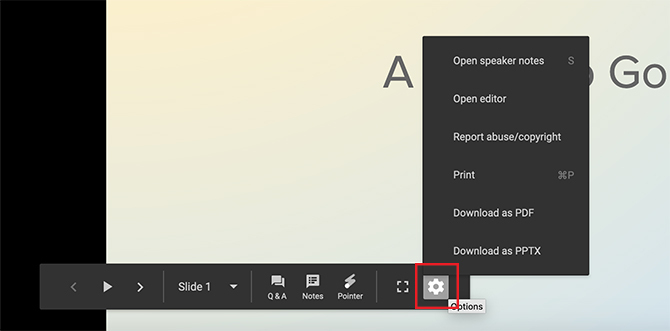 Opret overgange i Google Slides Toolbar-indstillinger