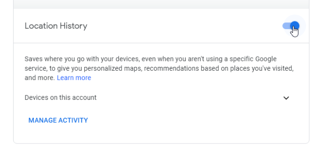 Deaktivering af stedsporing i Google Aktiviteter