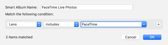 FaceTime Live Photos Smart Album-filtre