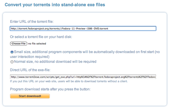 Download Torrenter uden en klient via Torrent2Exe [Windows] torrent2fedora