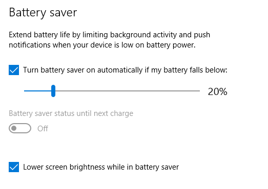 batterisparer skærmens lysstyrke windows 10