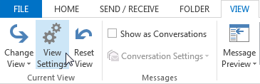 Fanen Indstillinger for nuværende visning i Outlook