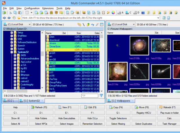 Dette er en skærmoptagelse af et af de bedste Windows-programmer til filhåndtering. Det kaldes MultiCommander