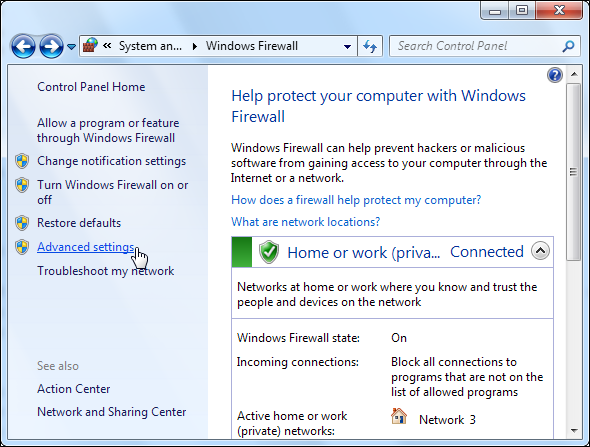 om Windows 7 firewall 