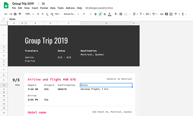 Brug Google Sheets til at organisere grupperejse
