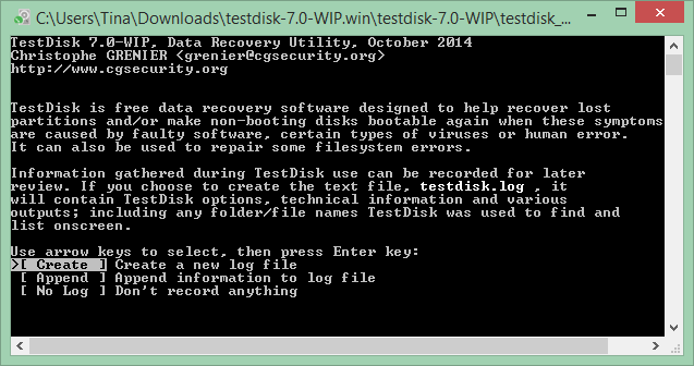 Dette er en skærmbillede af et af de bedste Windows-programmer kaldet TestDisk