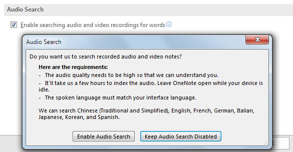 Søg lyd i OneNote
