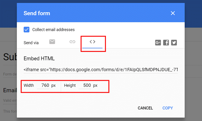 Google Sheets, kontaktformular