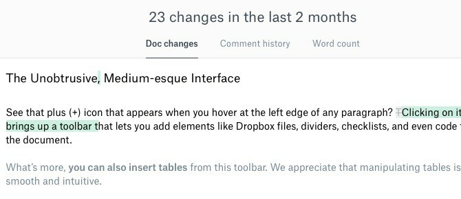 Dropbox Paper Document History