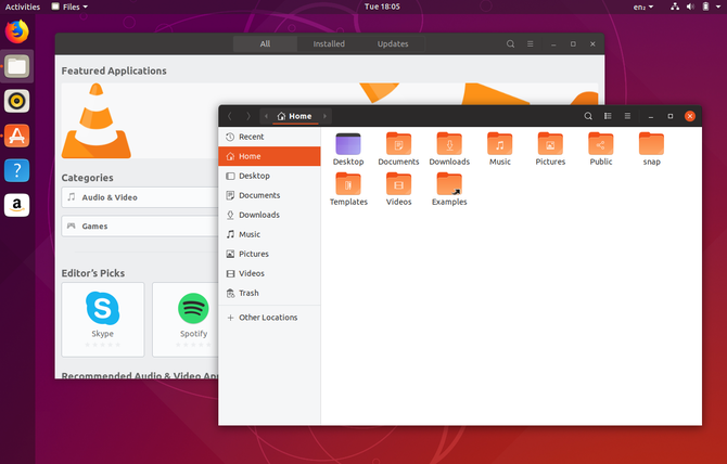Ubuntu 18.10 desktop med nyt tema
