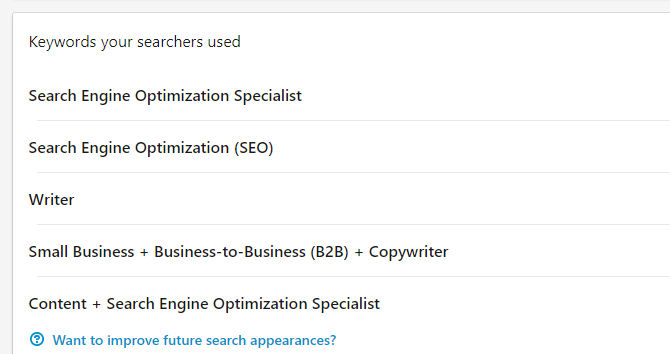 LinkedIns nøgleord, som dine søgere brugte visning