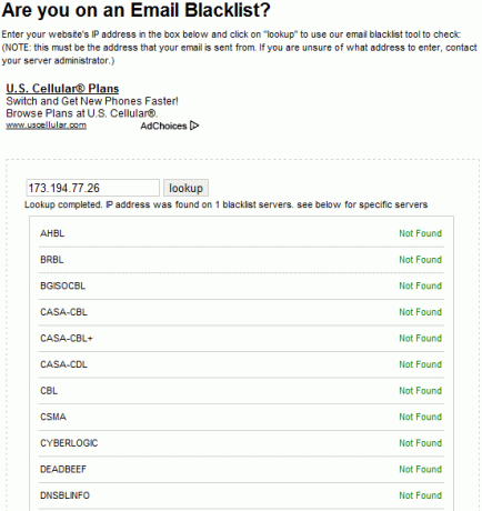 sortlistede websteder