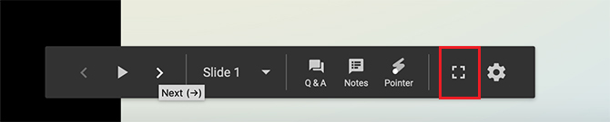 Opret overgange i Google Slides Toolbar Fuldskærmstilstand