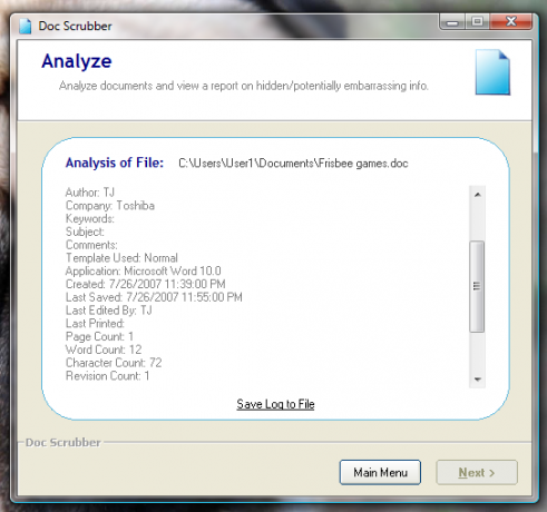 Sådan renses metadata fra Word Documents [Windows] docscrubber-analyse