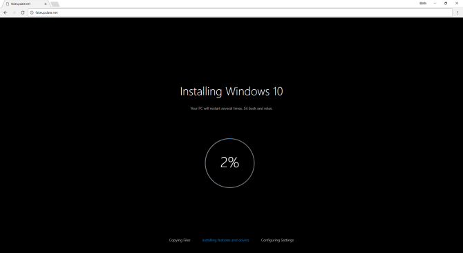 En falske opdateringsskærm til Windows 10