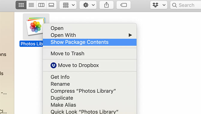 Viser macOS Photos Library-indhold