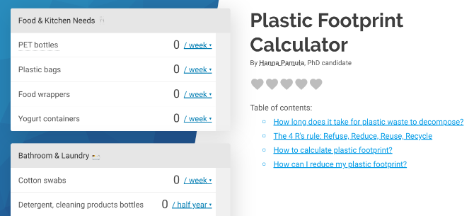 Beregn din årlige plastforbrug og spild med Omni Calculator's Plastic Footprint Calculator