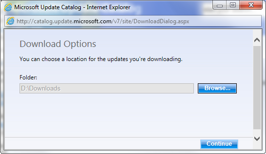 Windows Update-katalog Vælg placering
