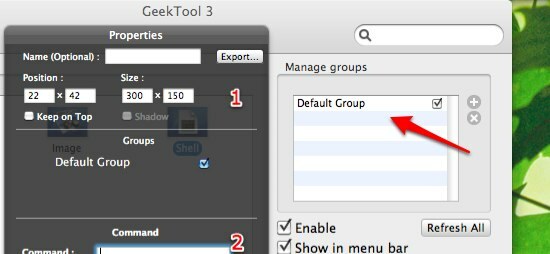 GeekTool - Vis systeminformation på Mac i stil 02b-egenskaber og -grupper