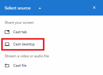 chrome vælg desktop som kilde til casting
