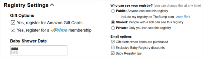 amazon baby indstillinger for registreringsdatabase