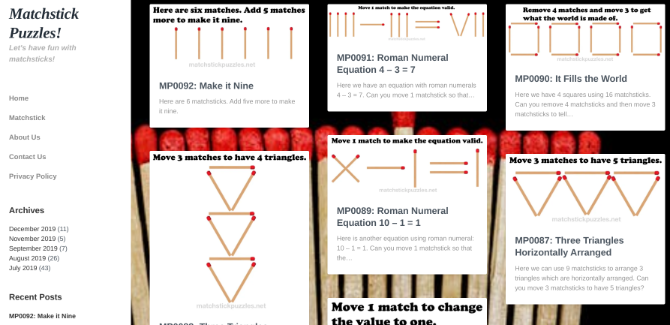 Matchstick Puzzles har 92 forskellige gåder til logik og lateral tænkning baseret på klassiske match stick-gåder