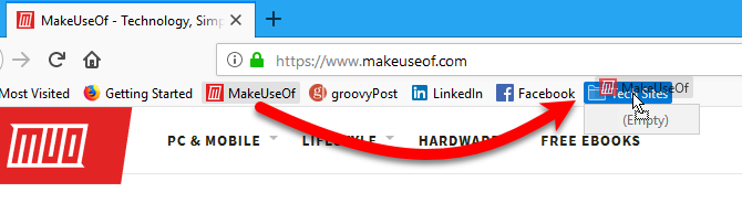 Træk et bogmærke til en mappe på bogmærkelinjen i Firefox
