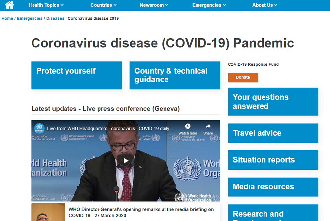hvem coronavirus pandemi hjemmeside
