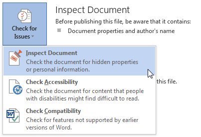 Microsoft Word 2013 inspicere dokument