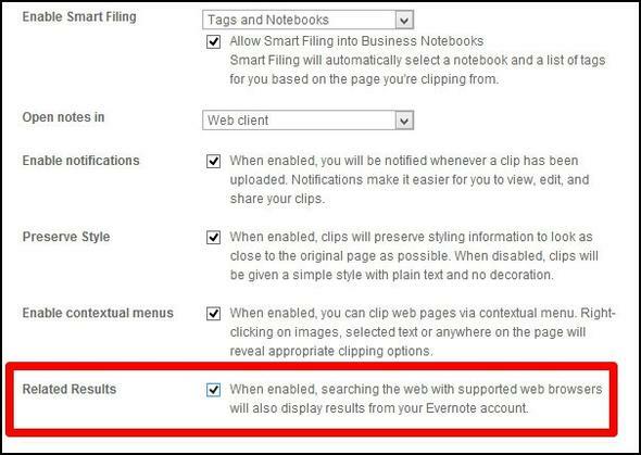 20 Evernote-søgefunktioner, du skal bruge Evernote-resultater i indstillingerne for søgning på webklipper