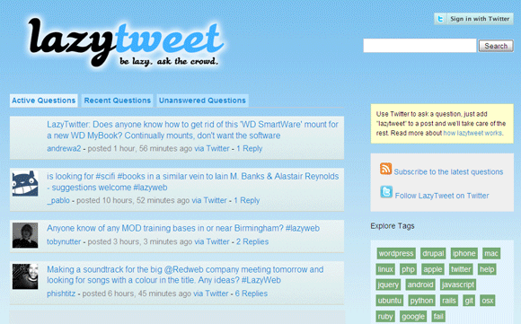 6 Twitter-webapps til at stille spørgsmål fra en Twitter-mængde lazytweet