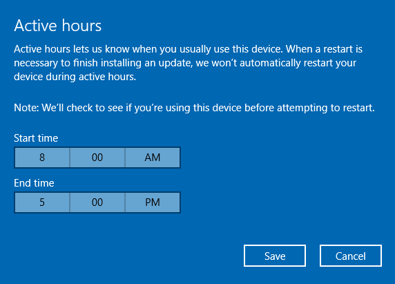 windows 10 opdaterer aktive timer