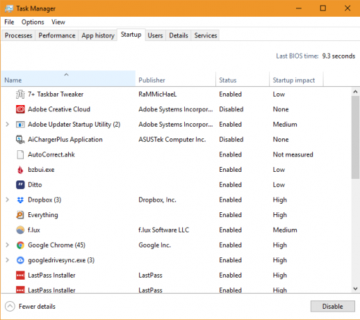 Windows 10 Task Manager Startup Items