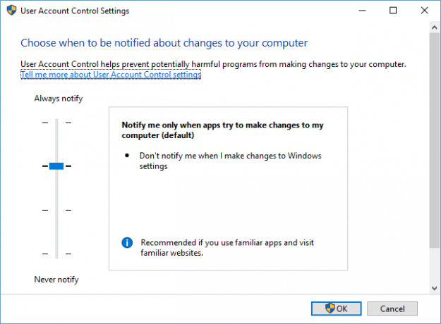 Windows 10 Brugerkontokontrolindstillinger