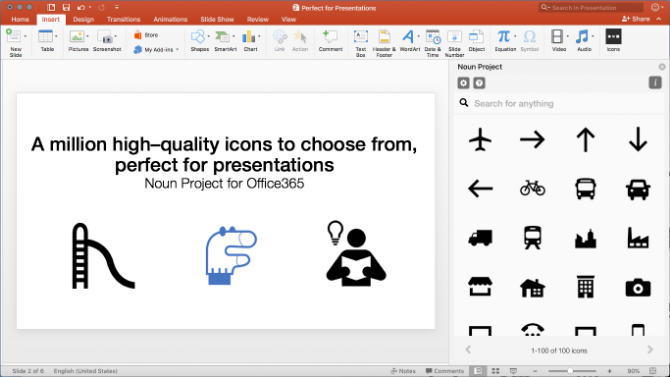 Noun Project-tilføjelsen til Powerpoint giver gratis ikoner og emoji