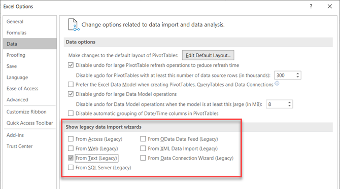 Aktivér guiden Tekstimport i Microsoft Excel